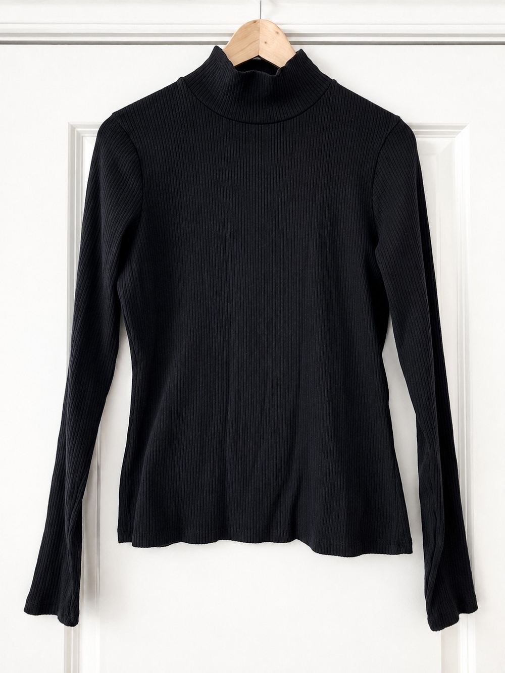 Maeve by Anthropologie Black Ribbed Mock Neck Long Sleeve Stretch Top Medium